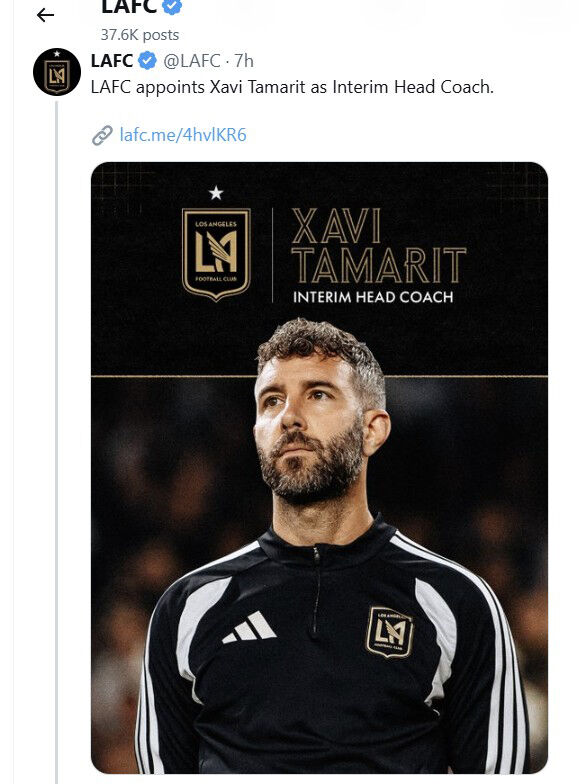 LAFC anunciando a nomeação do treinador interino Xavi Tamarit (Foto: Capturada da mídia social do LAFC, Yonhap News)