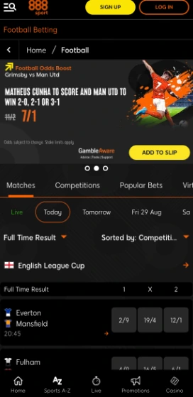 Football Betting on 888 Sport
