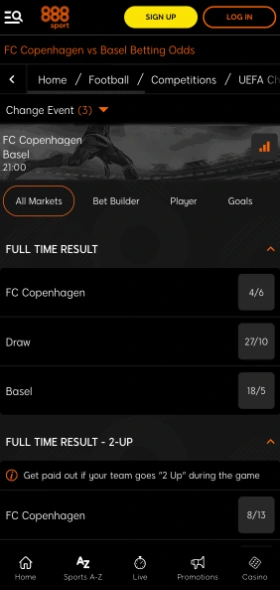 888 Sport Betting odds