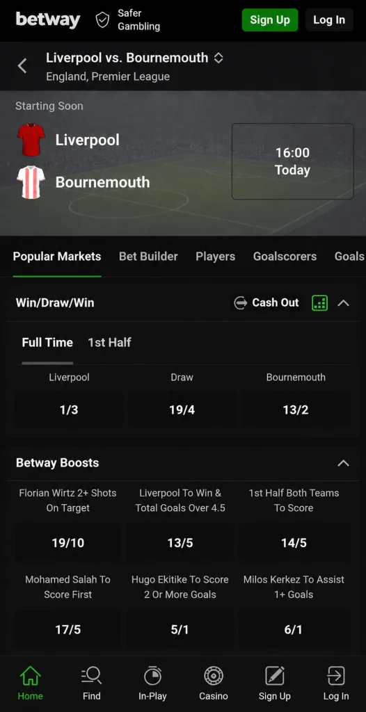 Betway odds