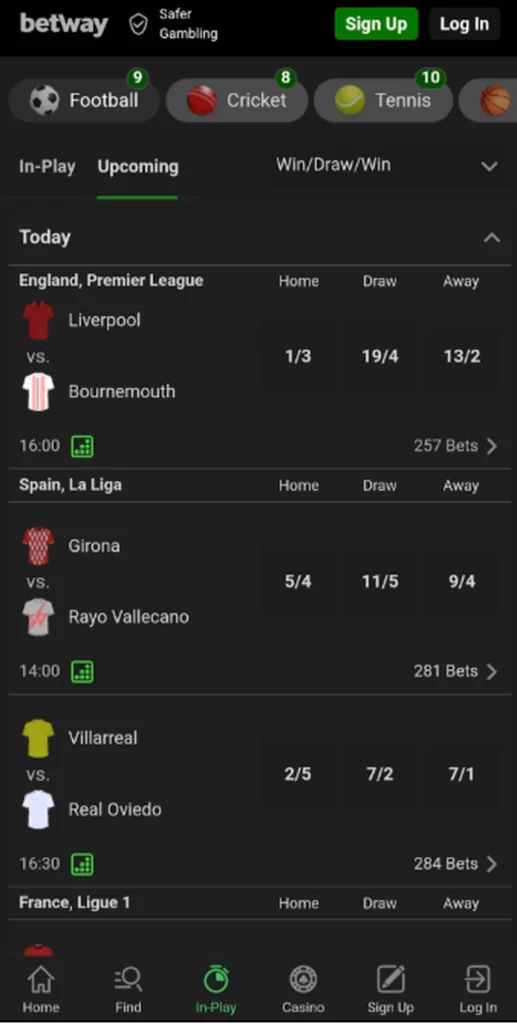 Betway matches today