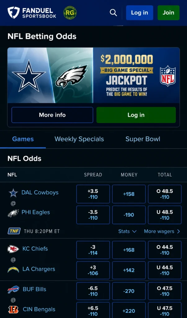 FanDuel NFL odds