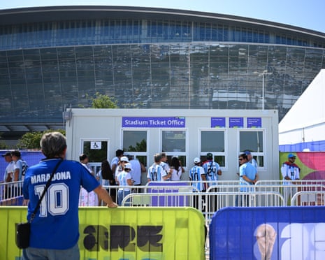 People on their way in to watch the game between Argentina and Austria in Arlington, Texas.