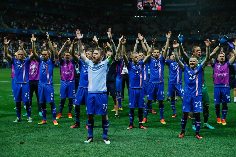 Iceland players celebrate after beating England at Euro 2016