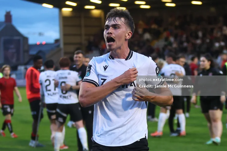 Eoin Kenny of Dundalk FC celebrates after the SSE Airtricity League Men's Premier Division match between Bohemian Football Club and Dundalk FC at Dalymount Park.