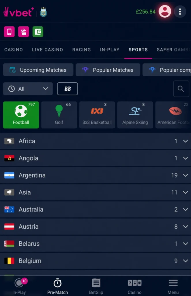 VBET site on mobile
