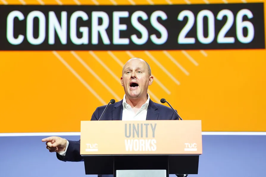 TUC General Secretary Paul Nowak delivers his keynote address during the TUC Congress at the Brighton Centre, September 14, 2026